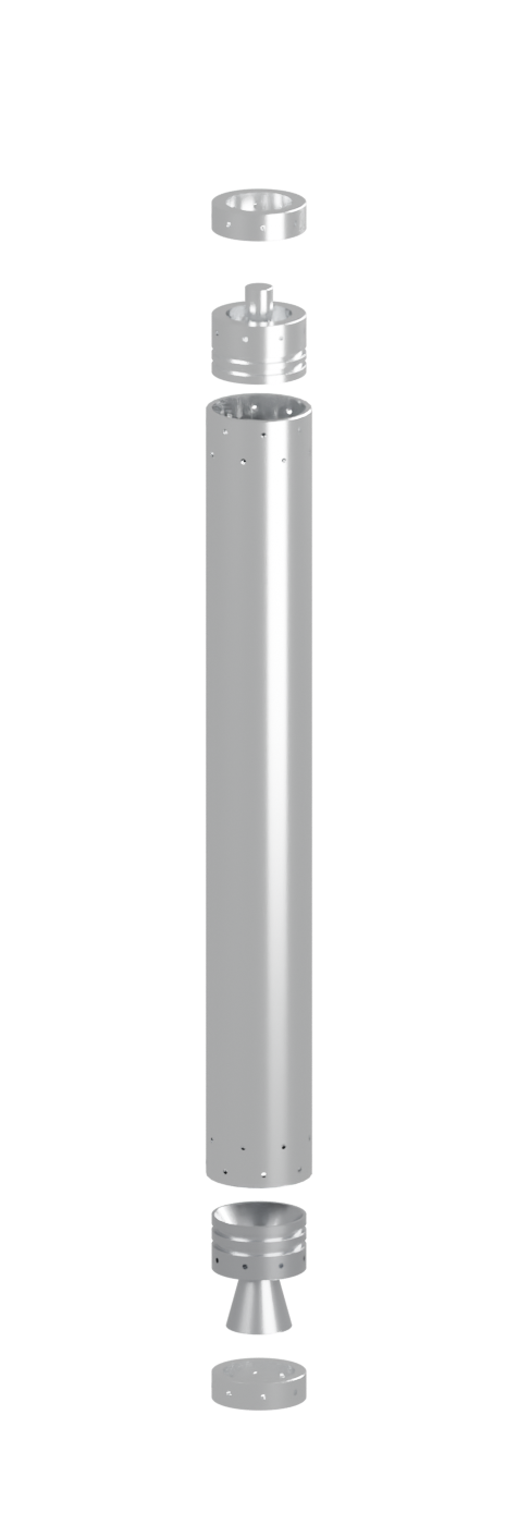 AGNI 2.0 Fusion model in an exploded view showing the added forward and aft retainers.