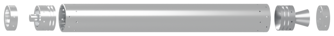 AGNI 2.0 Fusion model in an exploded view showing the added forward and aft retainers.