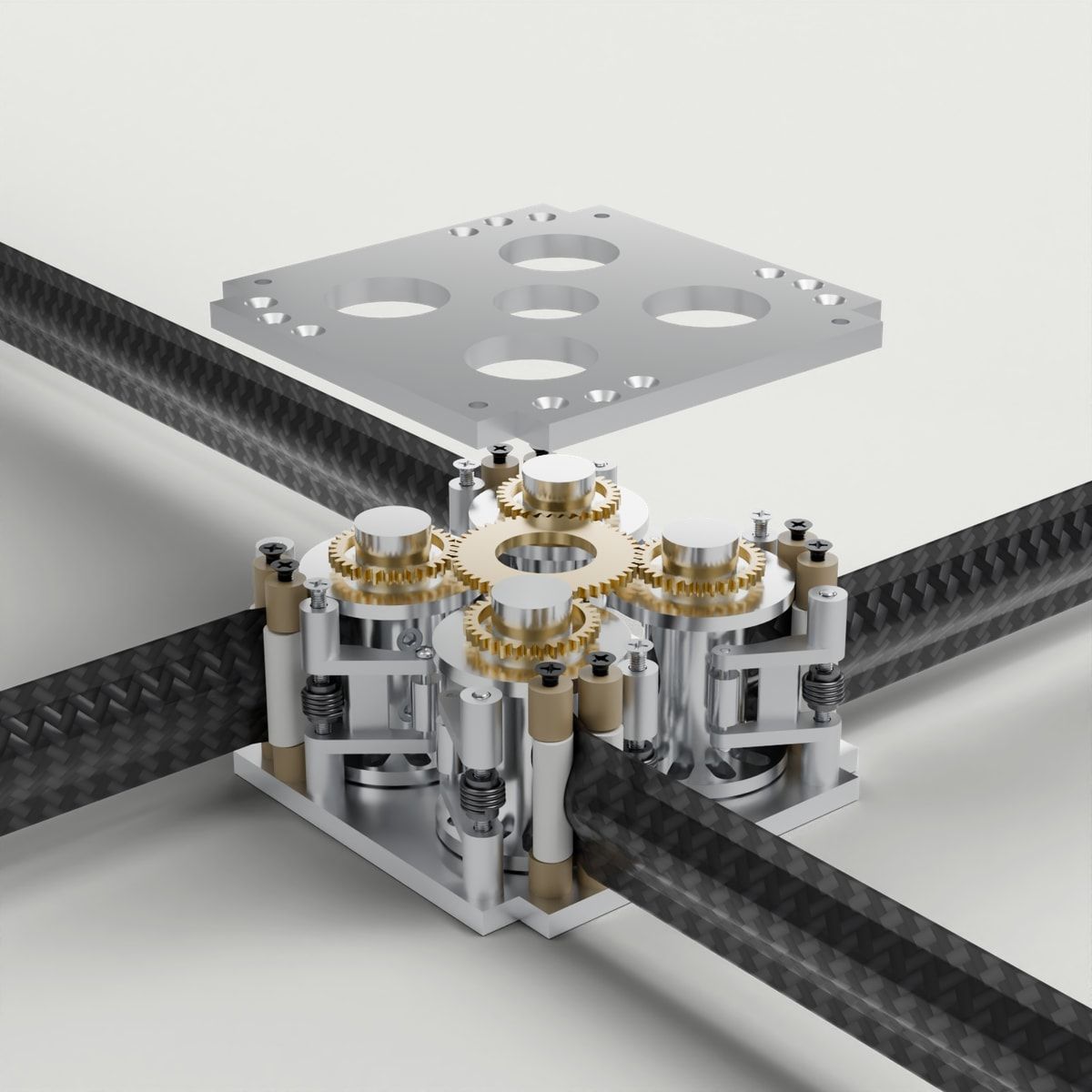 Solar Sail Deployment Mechanism, with its four booms extended