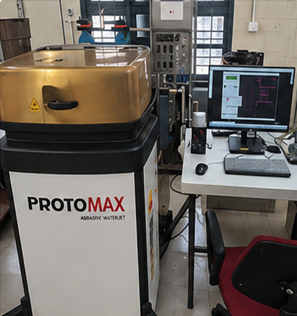 An abrasive waterjet cutting machine with its control computer